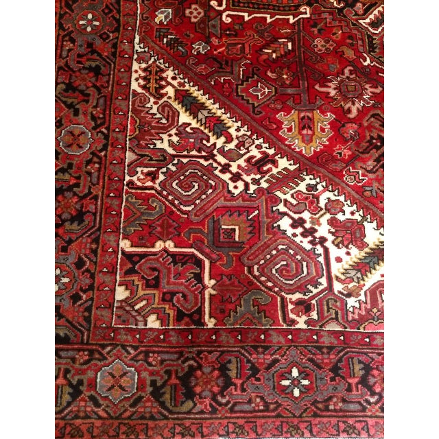 Textile Vintage Persian Heriz Rug, Hand-Knotted Wool, Geometric Medallion Pattern, Red & Navy, 8x10 For Sale - Image 7 of 10