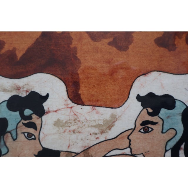 Wood 1970s Masakis Signed Batik After the Akrotiri “Boxing Children” Fresco For Sale - Image 7 of 18