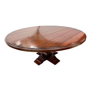 Large 72" Wood Plank Round Pedestal Dining Room Table For Sale