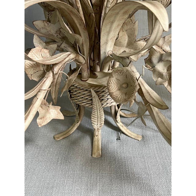 Antique Gustavian Style 6 Light White Tole Wild Flowers Chandelier For Sale - Image 11 of 12