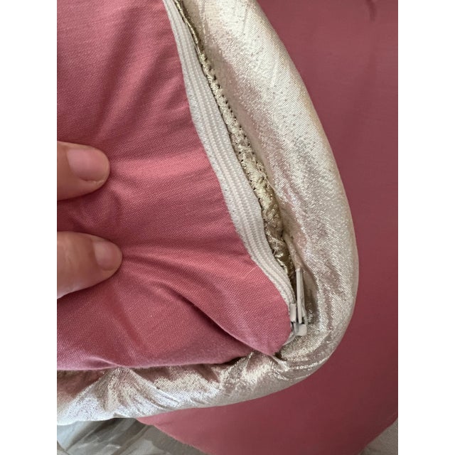 1980s Custom Made Large Pink Gold Ribbon Pillow For Sale - Image 4 of 7