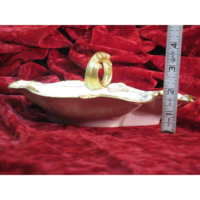 1900s Handled Serving Dish by JPL Pouyat Limoges, Hand-Painted Gold Porcelain For Sale - Image 9 of 12