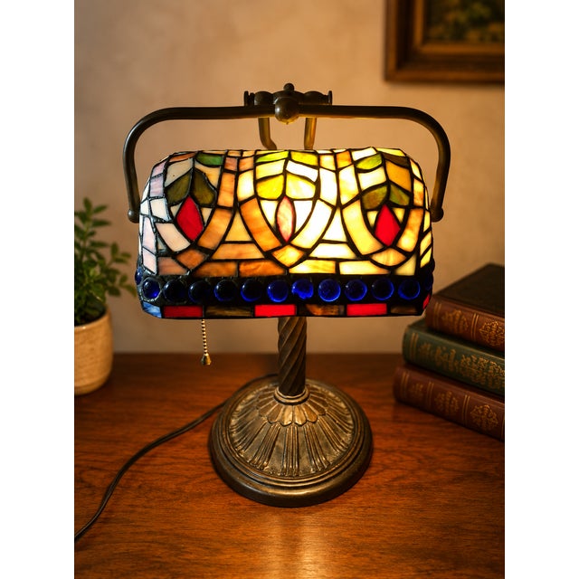 Mid-Century Modern Vintage Mid-Century Modern Tyffany Style Bankers Desk Lamp For Sale - Image 3 of 8