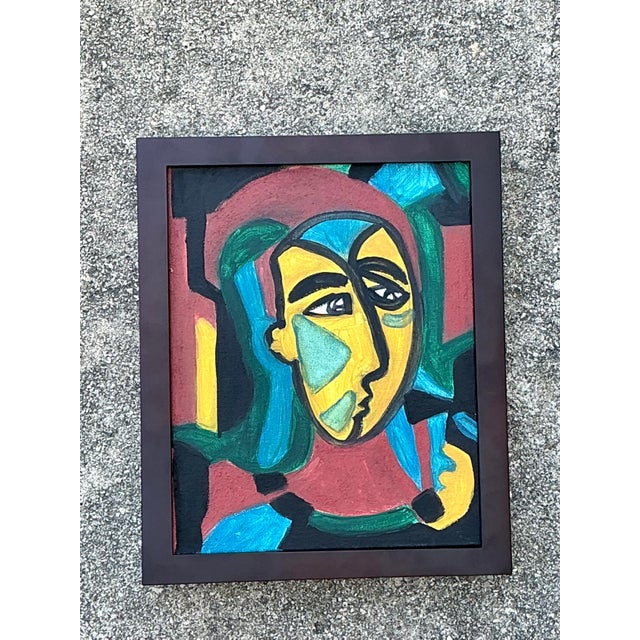 Late 20th Century Vintage Original Abstract Figurative Oil on Canvas For Sale - Image 5 of 12