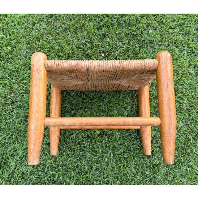 Brown Vintage Woven Rush Seat Wooden Footstool For Sale - Image 8 of 10