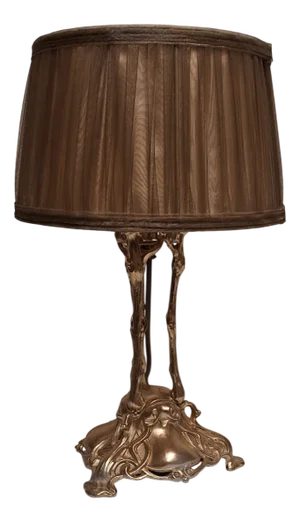 Antique Art Nouveau Table Lamp with an Openwork Bronze-Painted Metal Base and Handmade Fabric Shade from Lamplove, 1890s