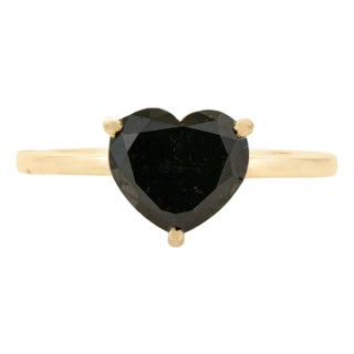 3.11 Carat Heart Shape Black Diamond Solitaire Ring Size 5.5 in 14k Gold For Sale