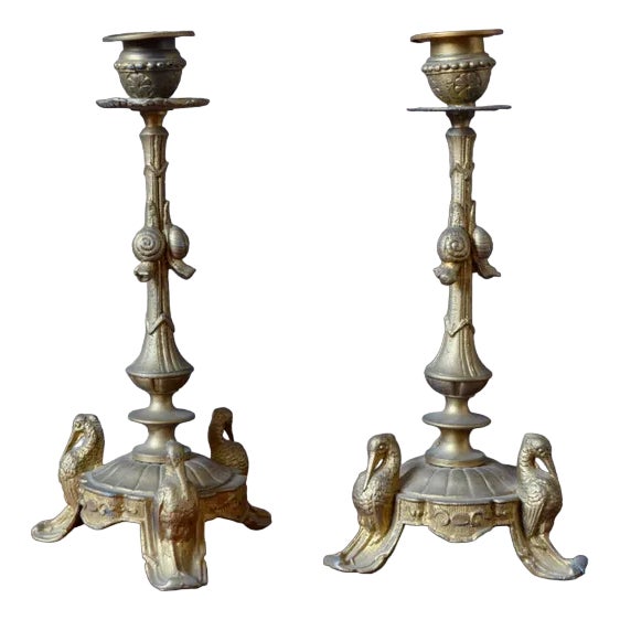 Gilt Bronze Candleholders with Snail Motif, Set of 2 For Sale