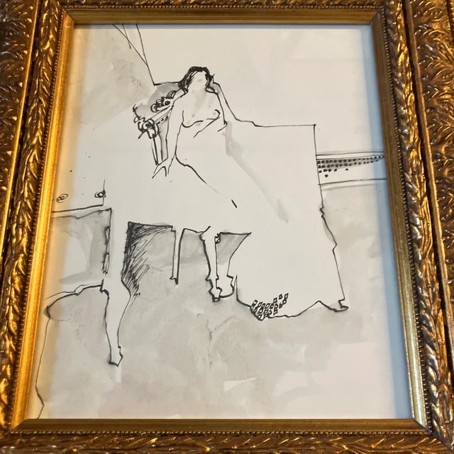 Original 8 x 10 ink drawing on paper heightened with watercolor unsigned overall size with frame is 12.5 x 14.5