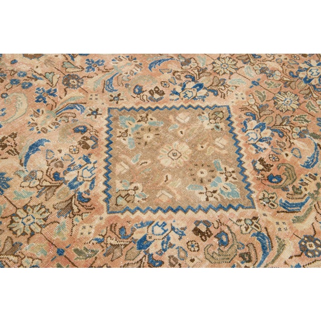 Handmade Persian Mahal Peach Wool Rug Featuring an Allover Floral Motif For Sale - Image 9 of 9