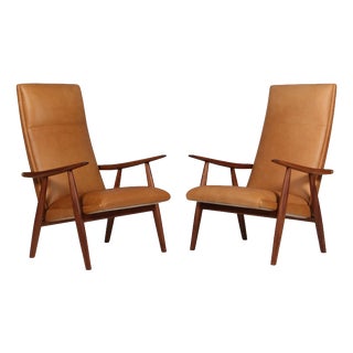 Model GE-260 Lounge Chairs in Teak and Leather attributed to Hans J Wegner for Getama, 1960s, Set of 2 For Sale
