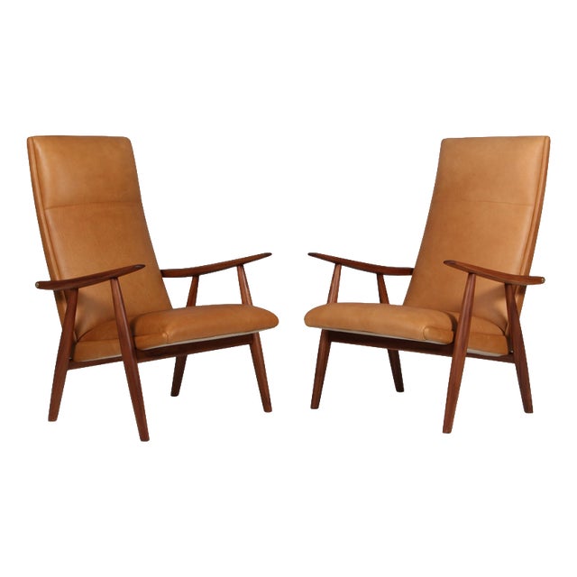 Model GE-260 Lounge Chairs in Teak and Leather attributed to Hans J Wegner for Getama, 1960s, Set of 2 For Sale