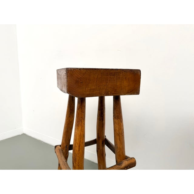 Wood Brutalist Bar Stools, France, 1950s, Set of 2 For Sale - Image 7 of 18