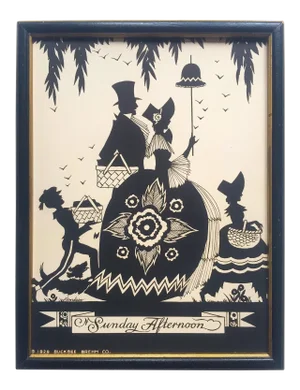 Art Deco Vintage 1929 " Sunday Afternoon " Buckbee Brehm Framed Henriksen Silhouette Art Print