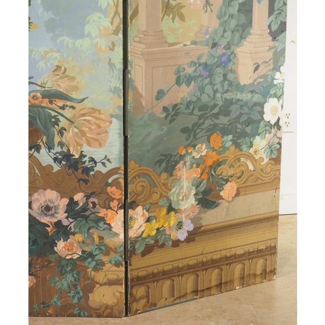 Grand Antique French Papier Peinte 4-Panel Screen, the Garden of Armida, C. 1875 For Sale - Image 12 of 18