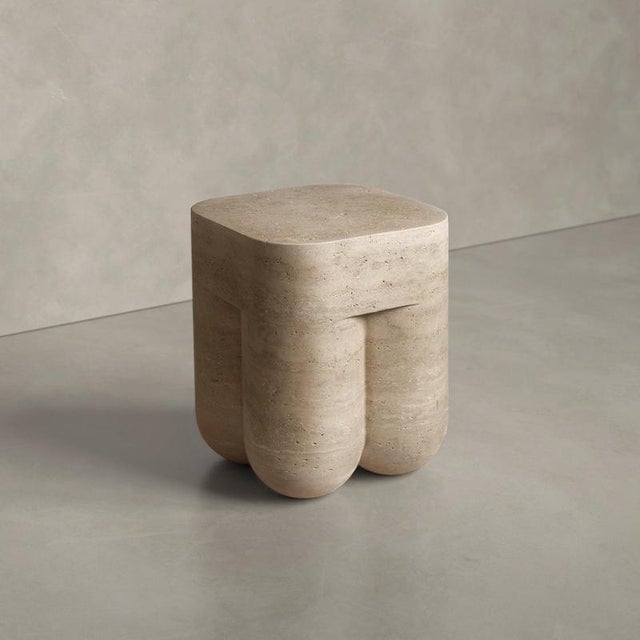 Contemporary Travertine Unfilled Chunky Stool by Etamorph For Sale - Image 3 of 8