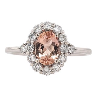 Imperial Topaz Ring with Earth Mined Diamonds in Solid 14k Gold Oval 7x5mm Size 6.75 For Sale
