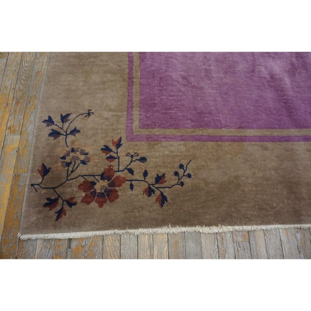 Lavender 1920s Antique Purple Open Field Bird Chinese Art Deco Room Size Wool Knotted Rug For Sale - Image 8 of 10
