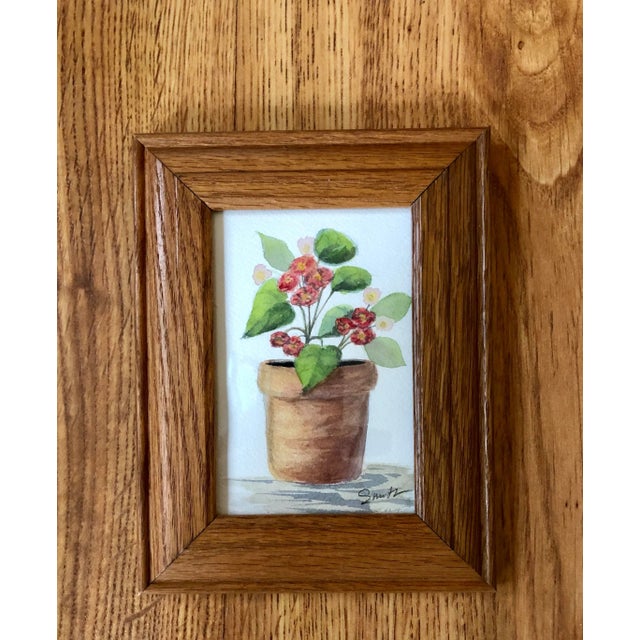 Nancy Smith Signed Original Framed Watercolor Botanical “Potted Begonia” Painting For Sale - Image 4 of 4