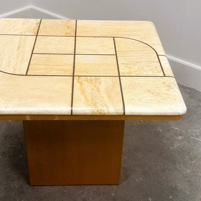 Wood Graphic Travertine Tile Coffee Table on Oak Base, 1970s For Sale - Image 7 of 11