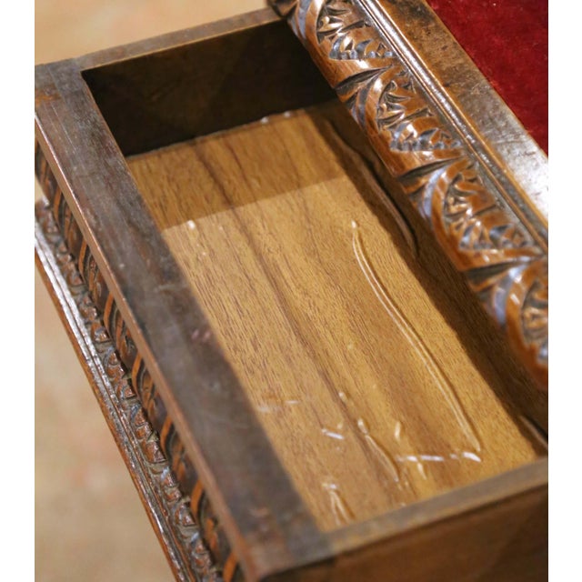 19th Century French Louis XIII Carved Walnut Side Table With Velvet Top For Sale - Image 9 of 15