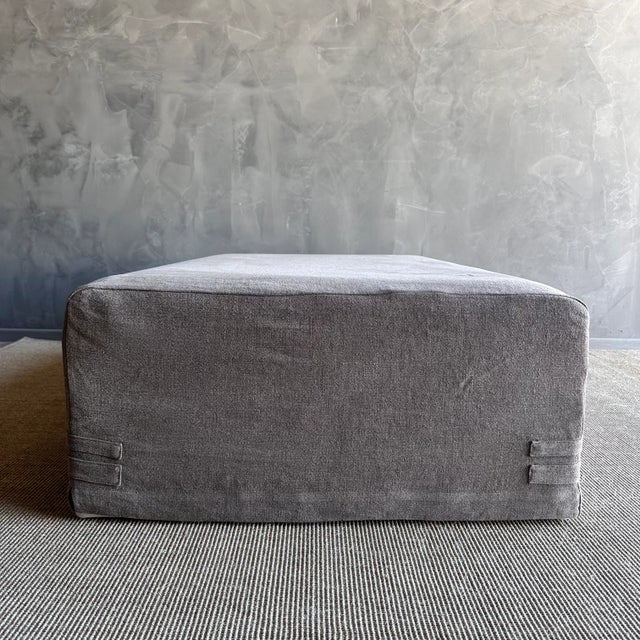 Stone Washed Linen Slip Covered Cocktail Ottoman For Sale In Los Angeles - Image 6 of 9