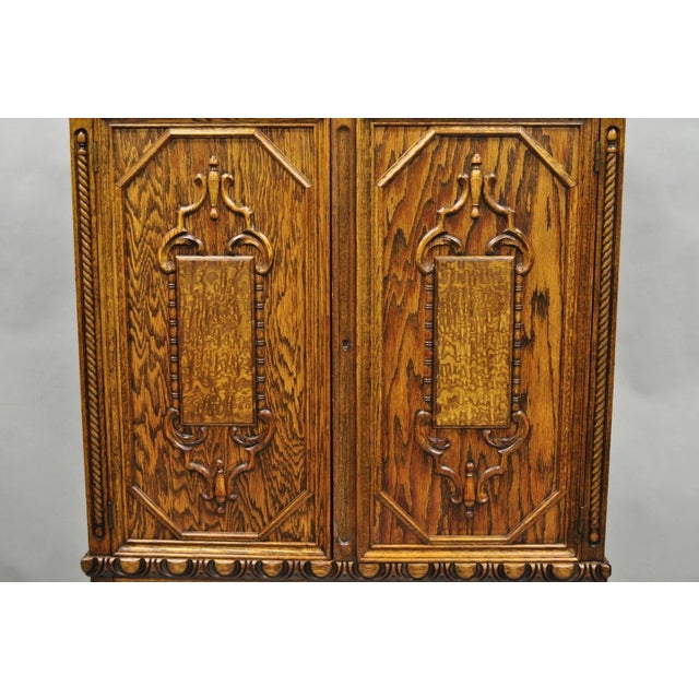 Jacobean Antique Jacobean Renaissance Tudor Oak Blind China Cabinet Bookcase Cupboard For Sale - Image 3 of 15