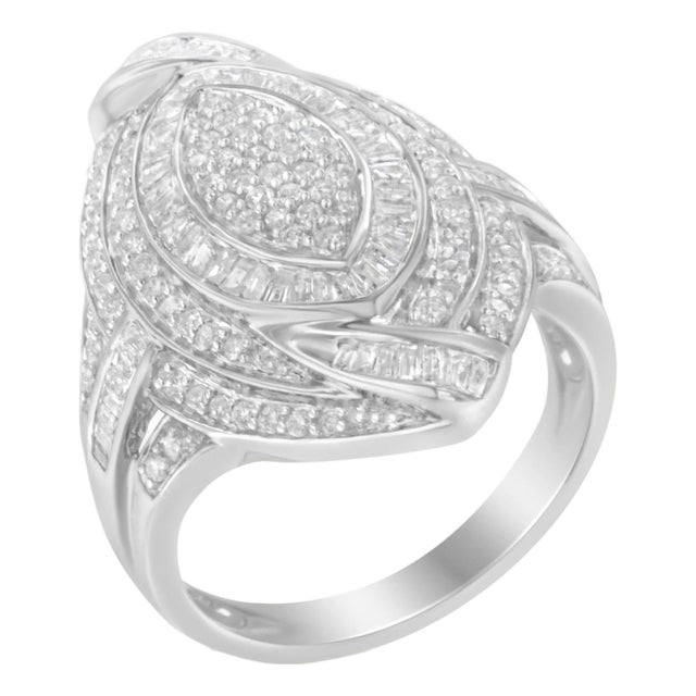.925 Sterling Silver & 1-1/8 Cttw Diamond Marquise Shaped Cluster Triple Halo Knot Cocktail Fashion Ring (I-J Color, I2-I3 Clarity) - Size 7-3/4 For Sale