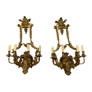 1920s Italian Bronze Wall 4 Light Wall Sconces - a Pair