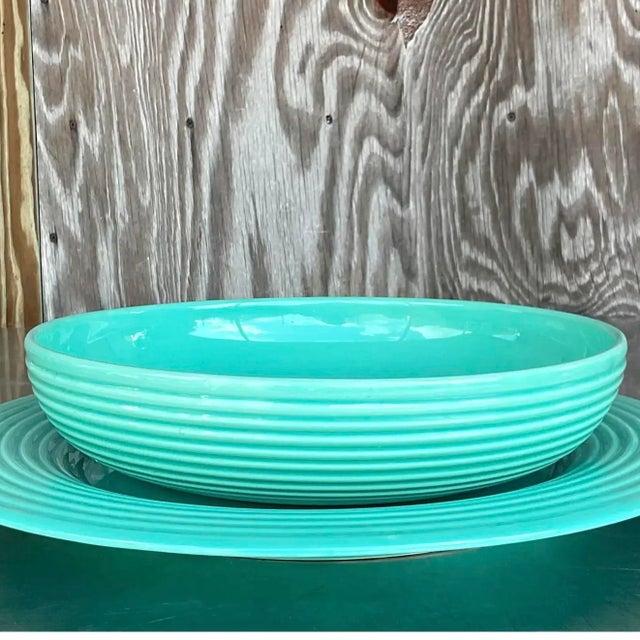 Vintage Boho Glazed Ceramic Platter and Bowl Serving Set- 2 Pieces For Sale - Image 12 of 15