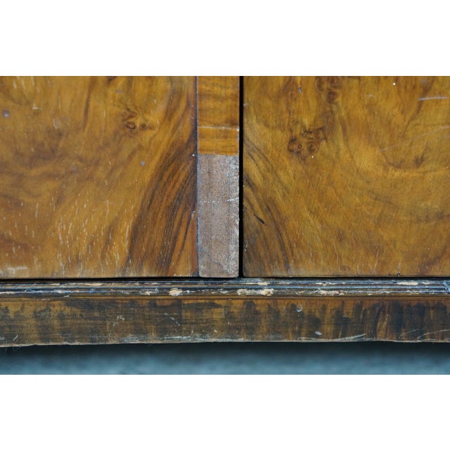 Antique English Art Deco Queen Anne Style Burr Walnut Armoire Wardrobe Closet For Sale - Image 9 of 18