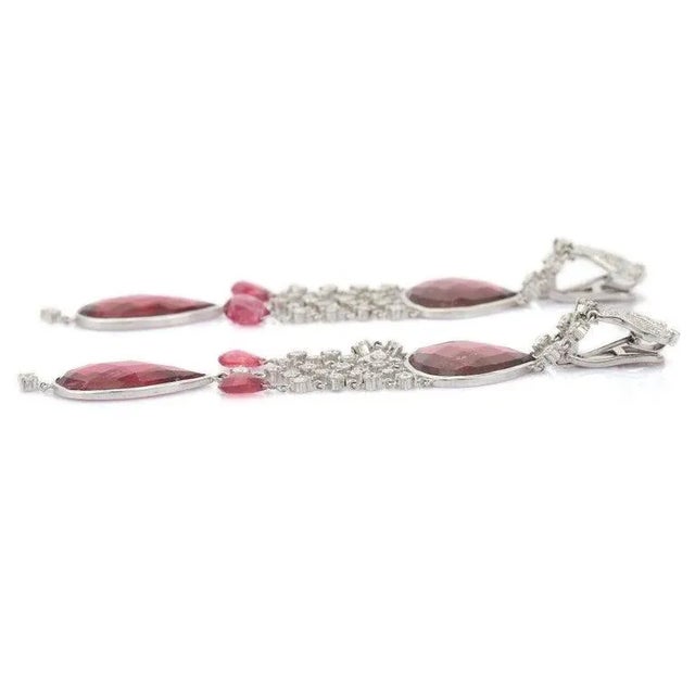 Metal 50.5 Carat Ruby & Diamond Victorian Chandelier Earrings in 18k Gold- A Pair For Sale - Image 7 of 11