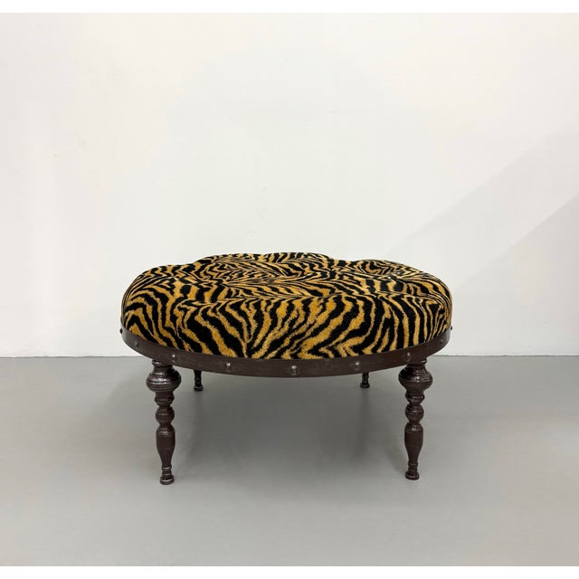 Mid 20th Century Vintage Tiger Print Tufted Ottoman For Sale - Image 5 of 7