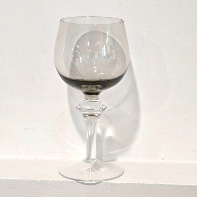 6 Denby Moonrise Smoke goblets 7 1/8" Wine Glasses Mid Century MadMen, Holidays Clear on top and smoked in the bottom of...