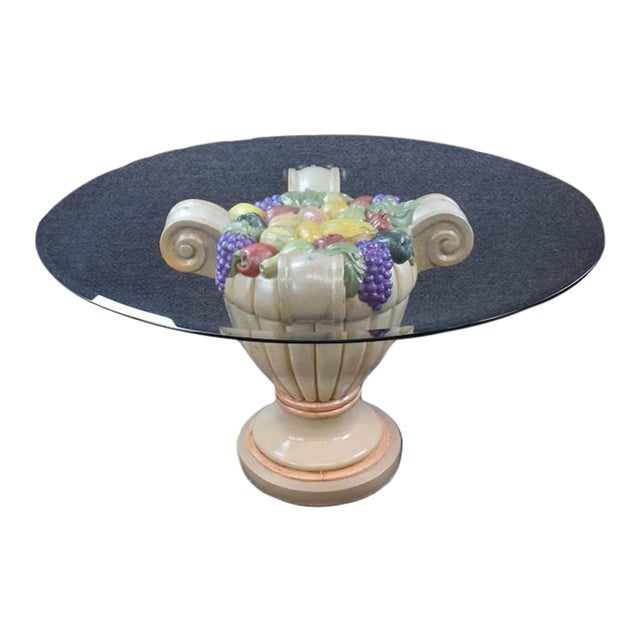 Vintage fruit basket table base and 48" beveled glass top. Stunning showstopper of a table. Came from a Palm Beach area...