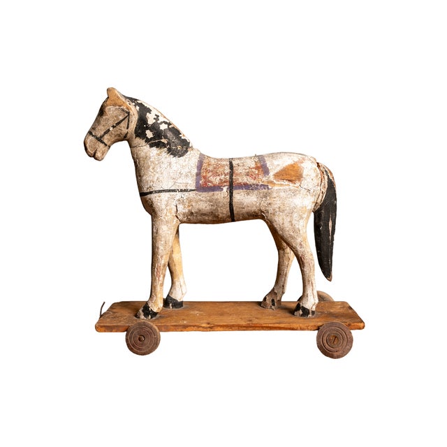 Antique Early 20th Century Wooden Horse Toy on Wheels, 1920s For Sale - Image 10 of 10