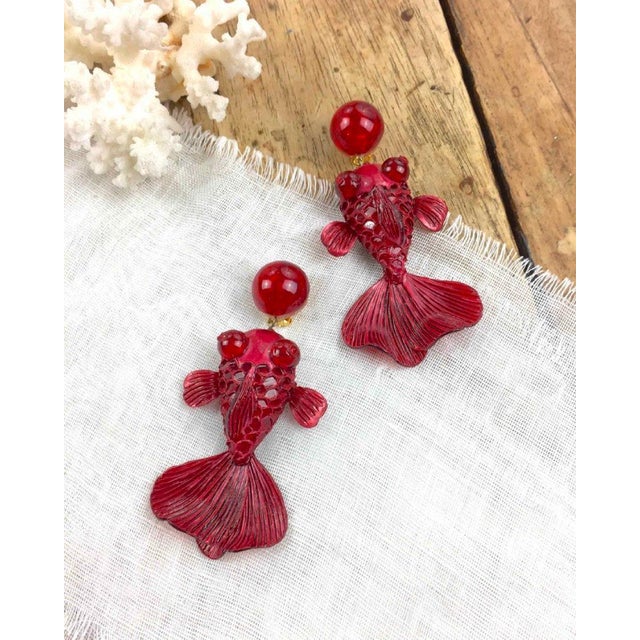 Contemporary KOÏ, Pendant earrings, Red, Stud For Sale - Image 3 of 6