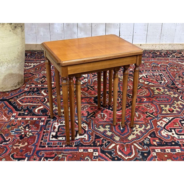 Cherry Wood Nesting Tables, 1960s, Set of 3 For Sale - Image 10 of 11