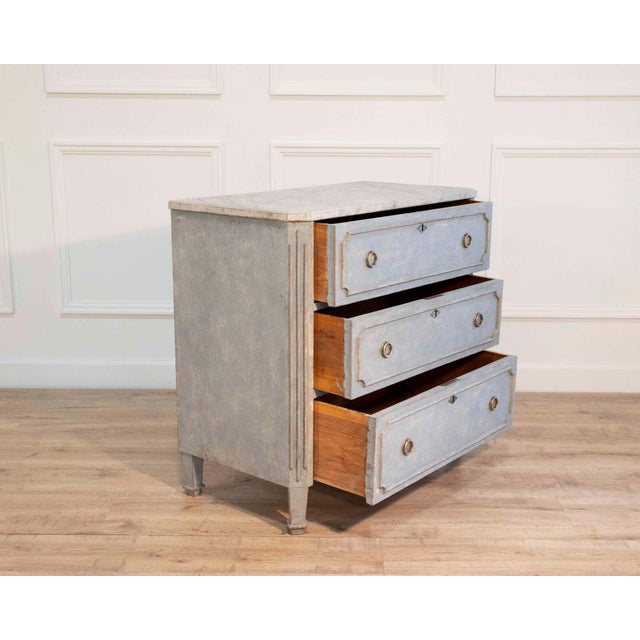 Mid 20th Century Mid 20th Century Swedish Gustavian-Style Blue Chest of Drawers with Faux Marble Top For Sale - Image 5 of 8