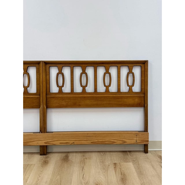 Wood Vintage MCM Drexel Meridian Style King Headboard Collectible Walnut Bed Made From Twin For Sale - Image 7 of 12