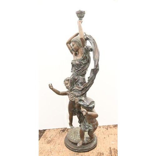 Large Bronze Figural Torchere Lamp with Allegory of Dance after Carrier-Belleuse For Sale - Image 5 of 12