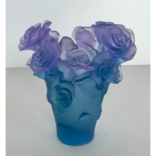 2010s Drum French Passion Rose Crystal Vase For Sale - Image 5 of 5