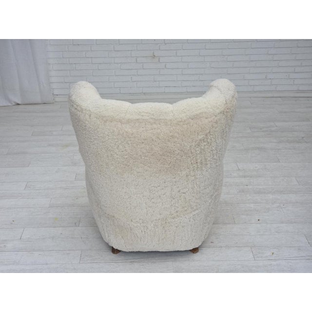 1960s Danish Highback Armchair in Sheepskin, 1960s For Sale - Image 5 of 18