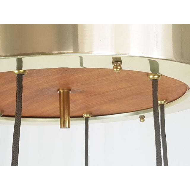 Italian Teak Pendant Lamp in Gilt Aluminum and Smoked Glass, 1960s For Sale - Image 4 of 17