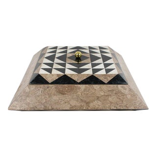 Maitland-Smith Oversized Tessellated Marble Stone Box For Sale