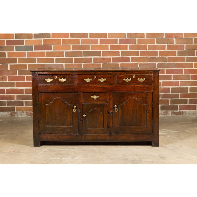 19th Century English 19th Century Oak Buffet with Four Drawers and Three Doors For Sale - Image 5 of 12