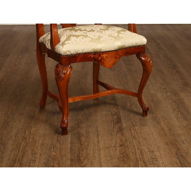 Italian Baroque Style Set of Eight Inlaid Olive Wood Dining Chairs For Sale In Philadelphia - Image 6 of 18