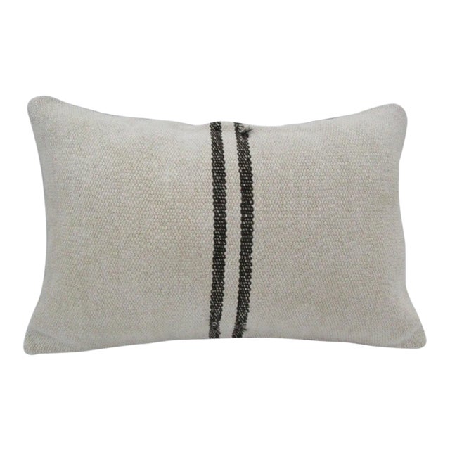 Handmade Black Striped Natural Kilim Pillow Cover For Sale