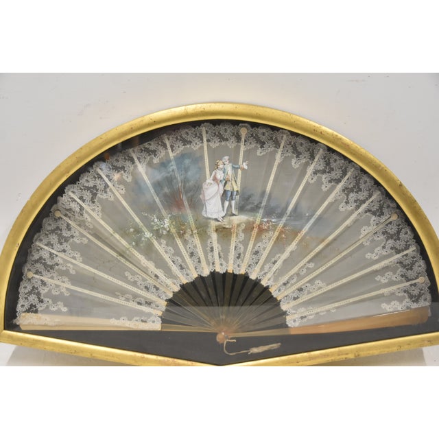 Early 20th Century Large Hand Painted Framed Antique Fan For Sale - Image 5 of 8