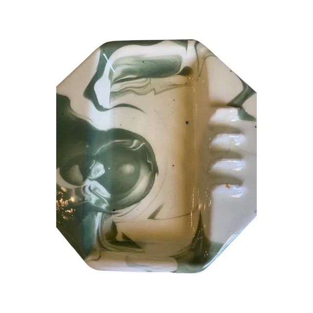 Ceramic Vintage Green Swirl Octagonal Catchall or Ashtray, Circa 1977 For Sale - Image 7 of 11